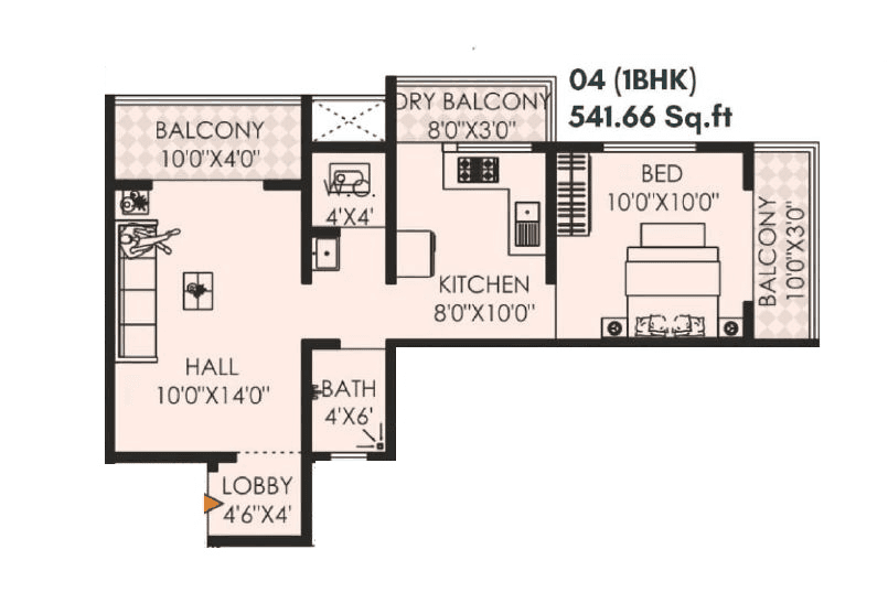 Darsheel Laxmi Greens Unit plan - 541 sq.ft.