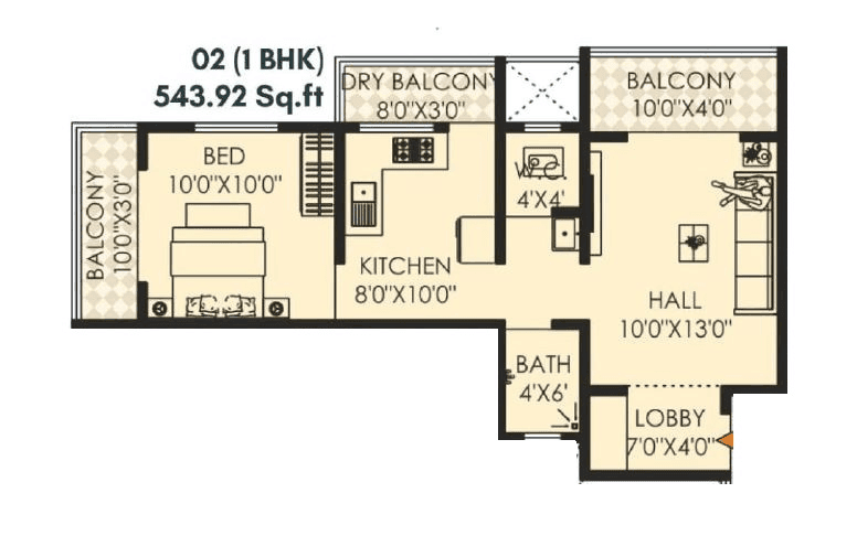 Darsheel Laxmi Greens Unit plan - 543 sq.ft.