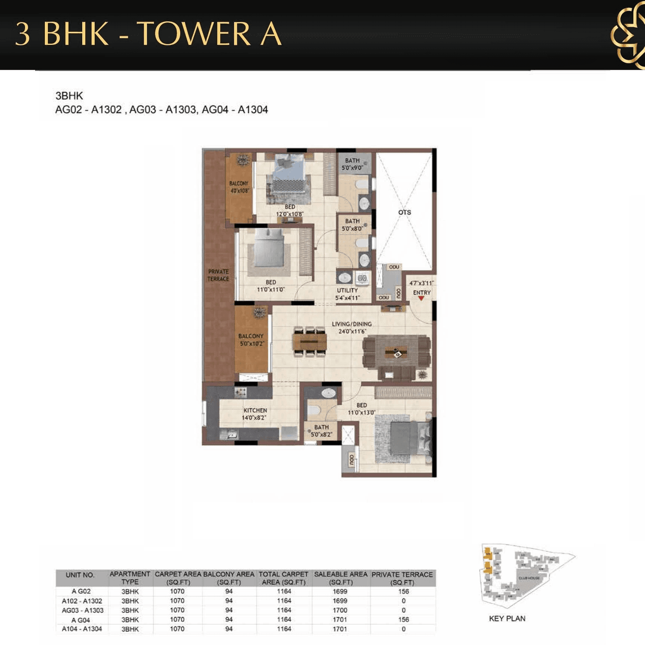 Casagrand Flamingo Unit plan - 1070 sq.ft.