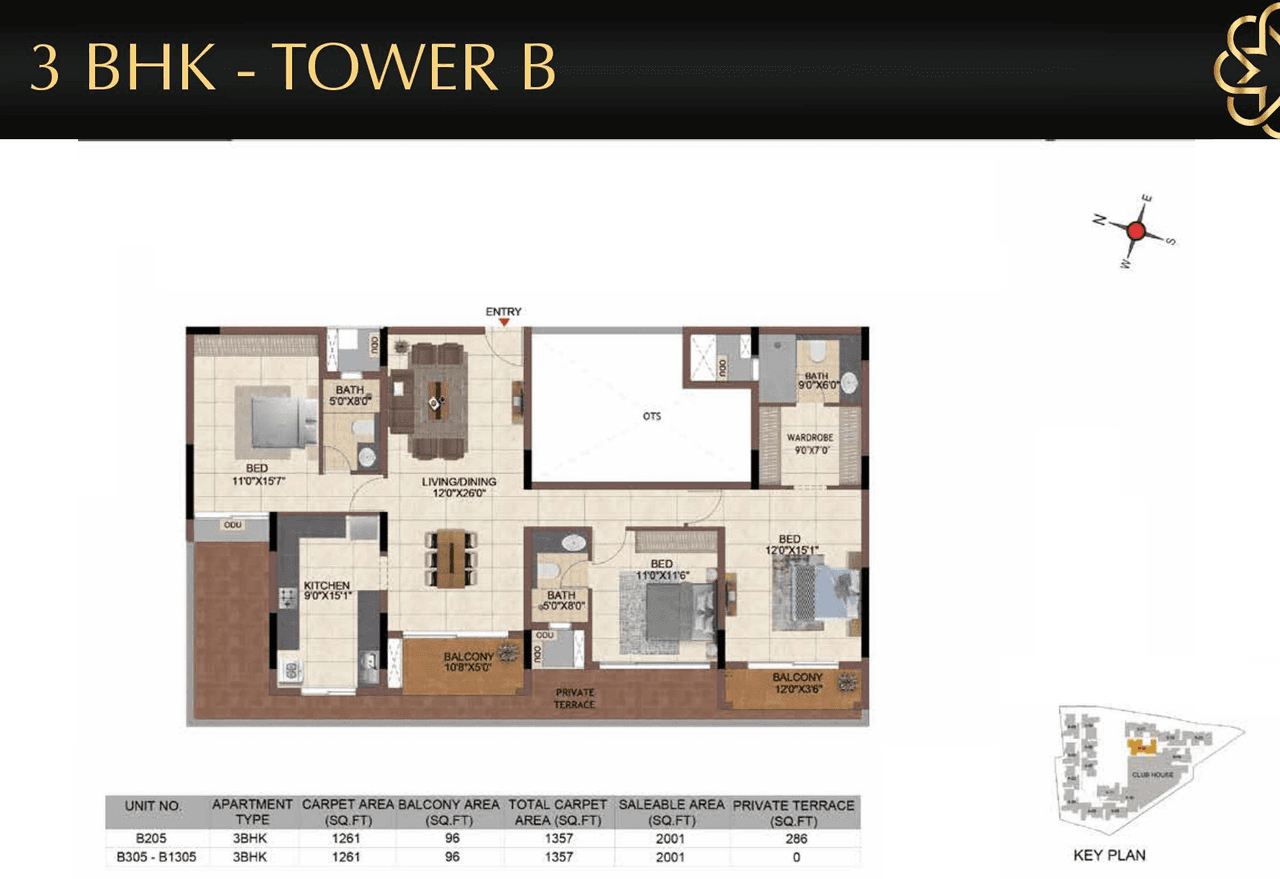 Casagrand Flamingo Unit plan - 1261 sq.ft.