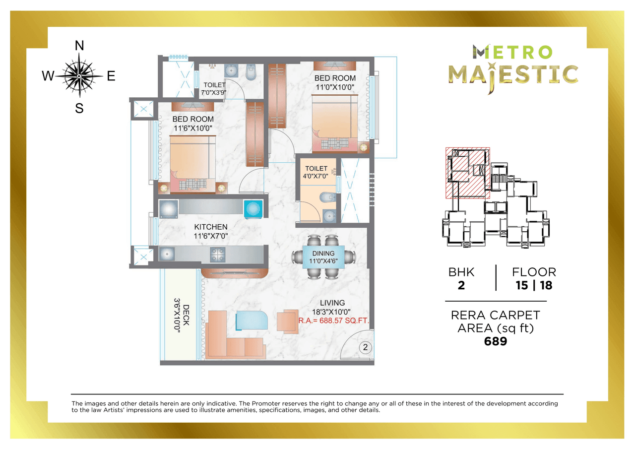 Metro Majestic Malad Unit plan - 689 sq.ft.