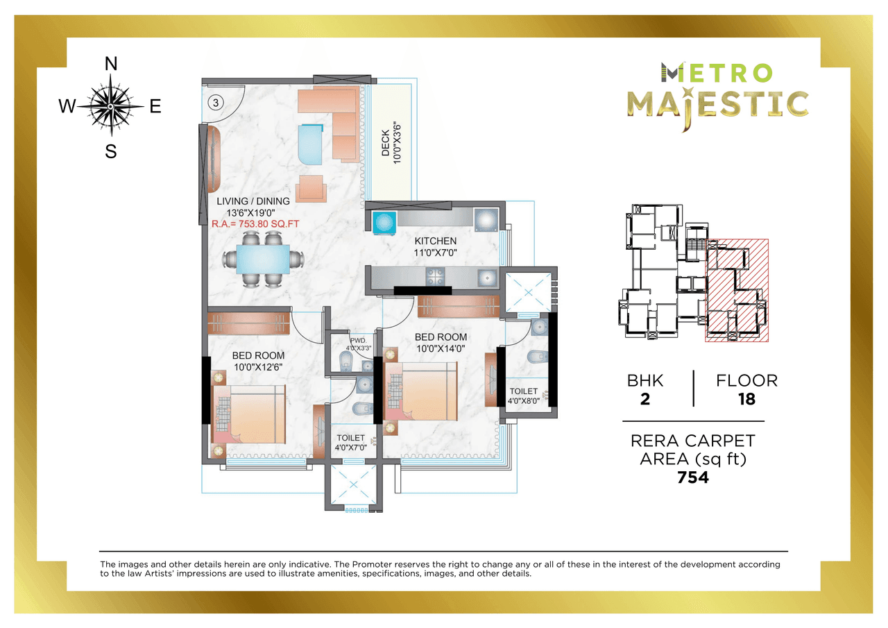 Metro Majestic Malad Unit plan - 754 sq.ft.