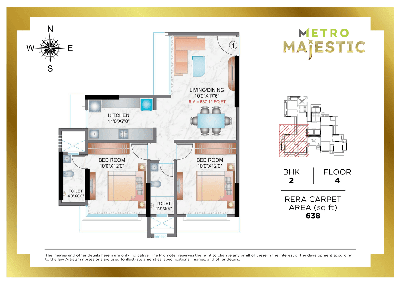 Metro Majestic Malad Unit plan - 638 sq.ft.