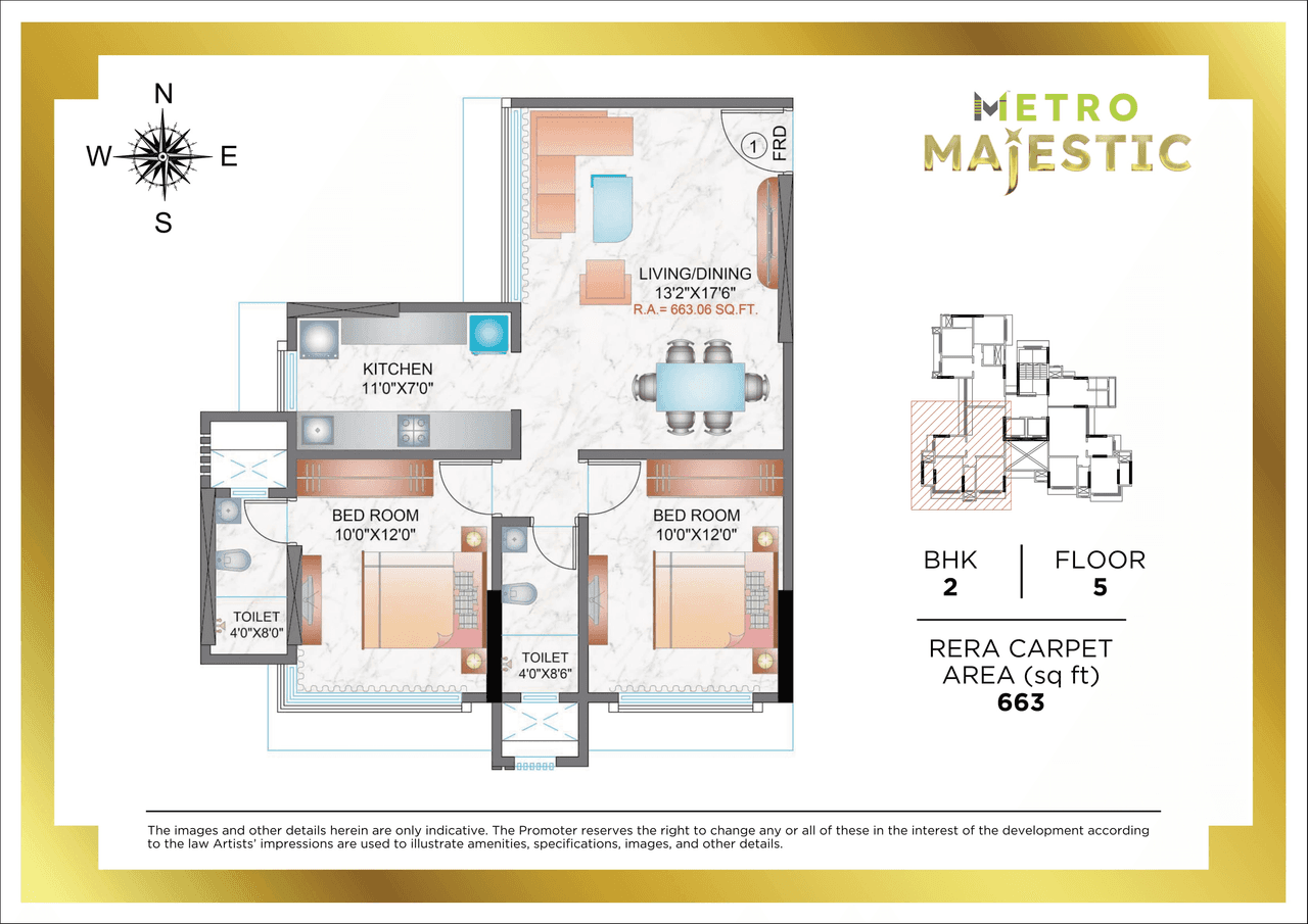 Metro Majestic Malad Unit plan - 663 sq.ft.