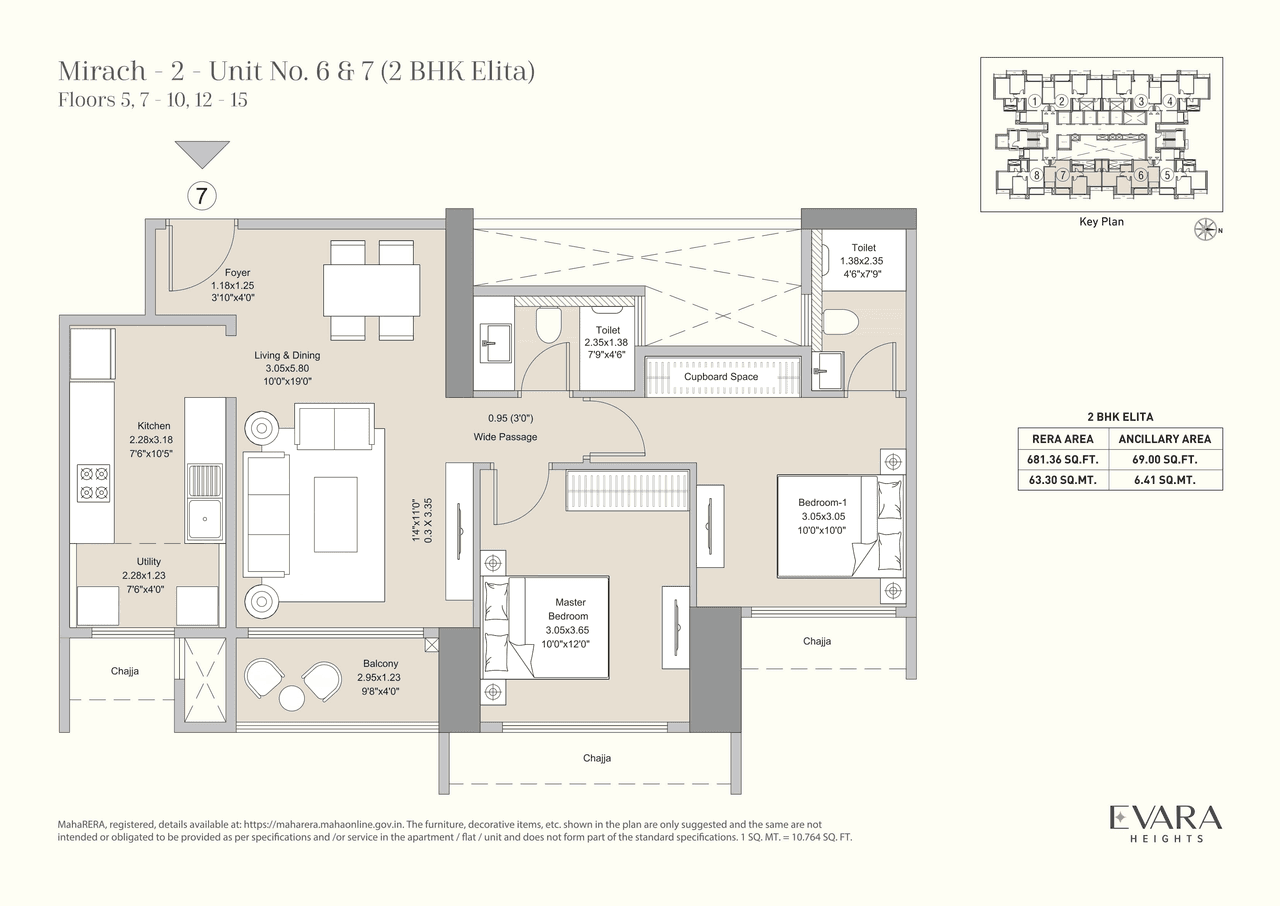 L&T Evara Heights Unit plan - 750 sq.ft.