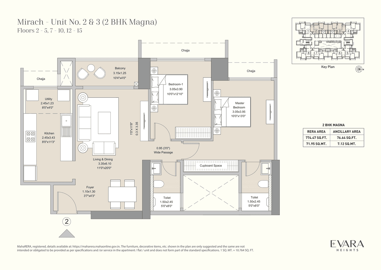 L&T Evara Heights Unit plan - 850 sq.ft.