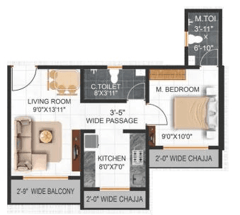 Vidhi Impression Unit plan - 455 sq.ft.