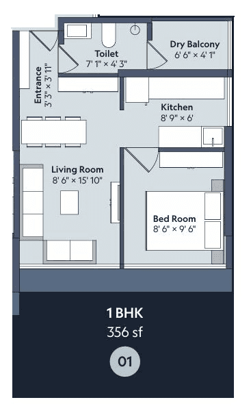 Marathon Nexworld Phase 1 Unit plan - 356 sq.ft.