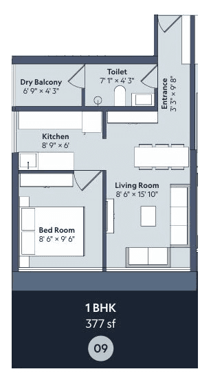 Marathon Nexworld Phase 1 Unit plan - 377 sq.ft.