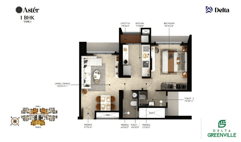 Delta Greenville Unit plan - 462 sq.ft.