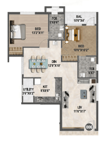 Affinity Brundaavana Unit plan - 840 sq.ft.