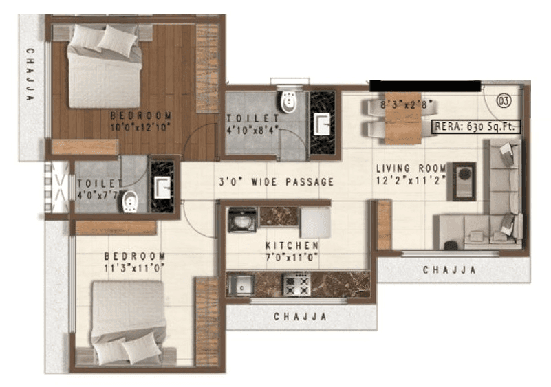 Unit plan - 630 sq.ft.