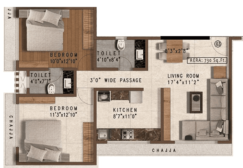 PCPL Samrat Unit plan - 730 sq.ft.