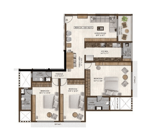 PCPL Pearl Palace Unit plan - 1331 sq.ft.