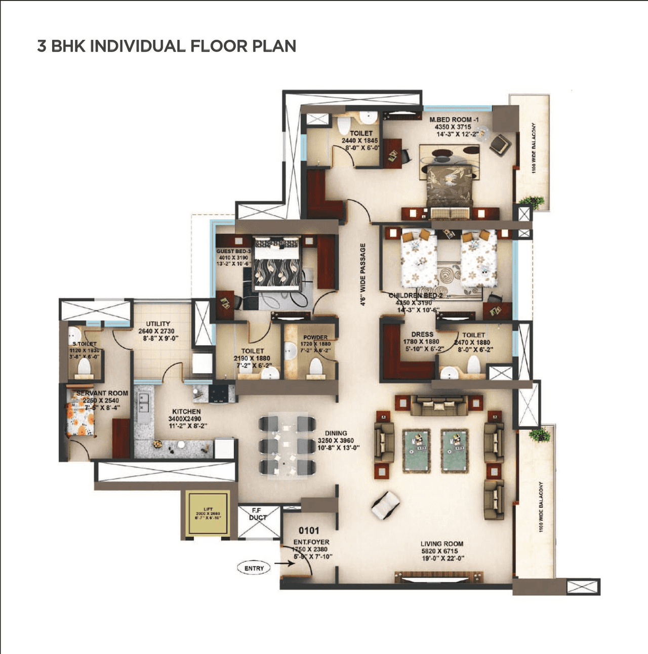 Mantri Blossom Unit plan - 1956 sq.ft.
