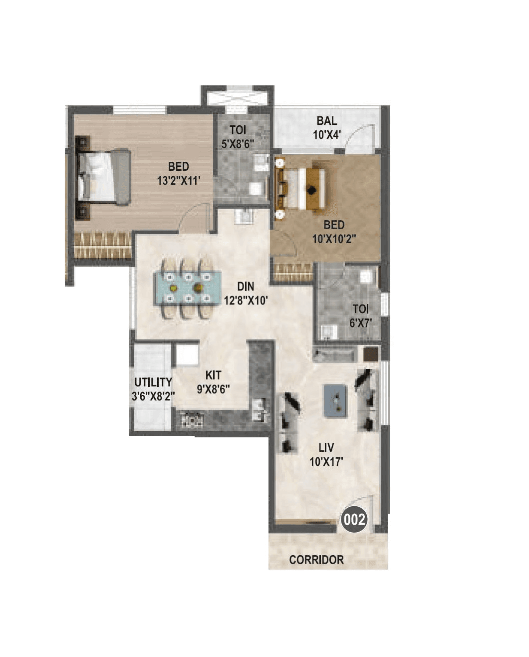 Affinity Brundaavana Unit plan - 812 sq.ft.