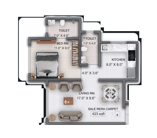Urjha Liberty Heights Unit plan - 423 sq.ft.