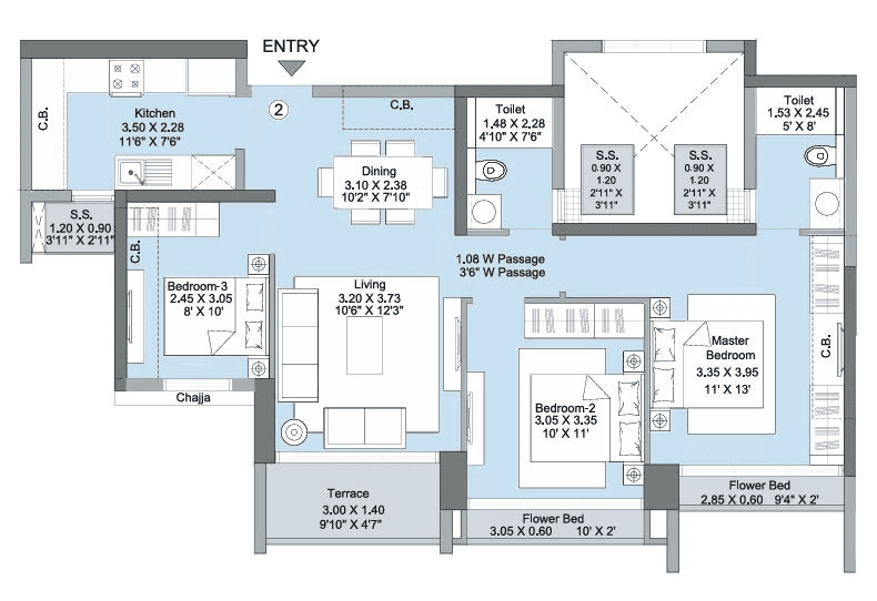 L&T West Square Unit plan - 700 sq.ft.