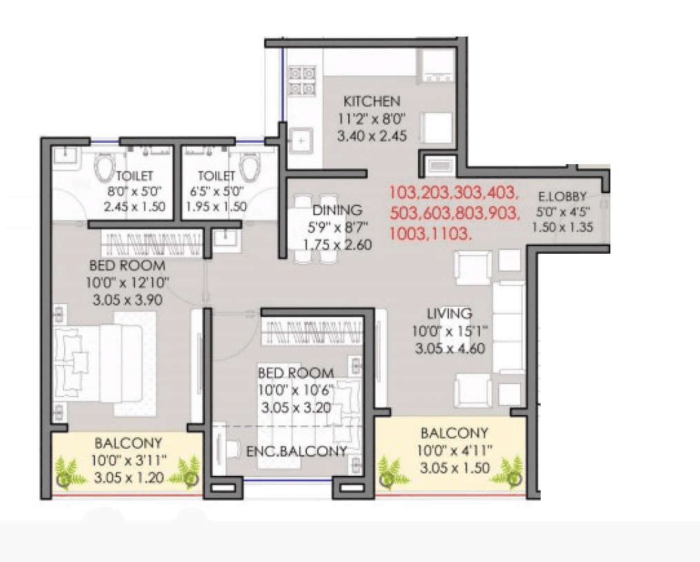 Millennium Amara Unit plan - 780 sq.ft.