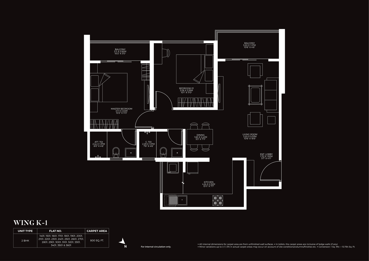 Tayal Envogue 2.0 Unit plan - 800 sq.ft.