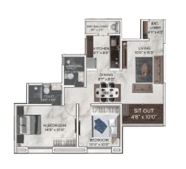 Global Serenity Unit plan - 757 sq.ft.