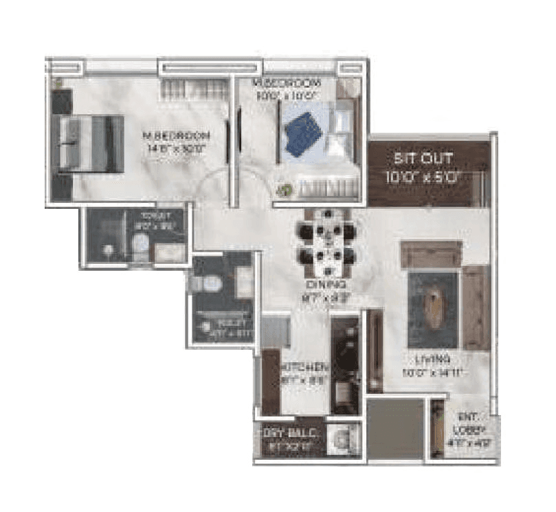 Global Serenity Unit plan - 760 sq.ft.