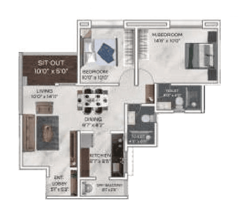 Global Serenity Unit plan - 761 sq.ft.