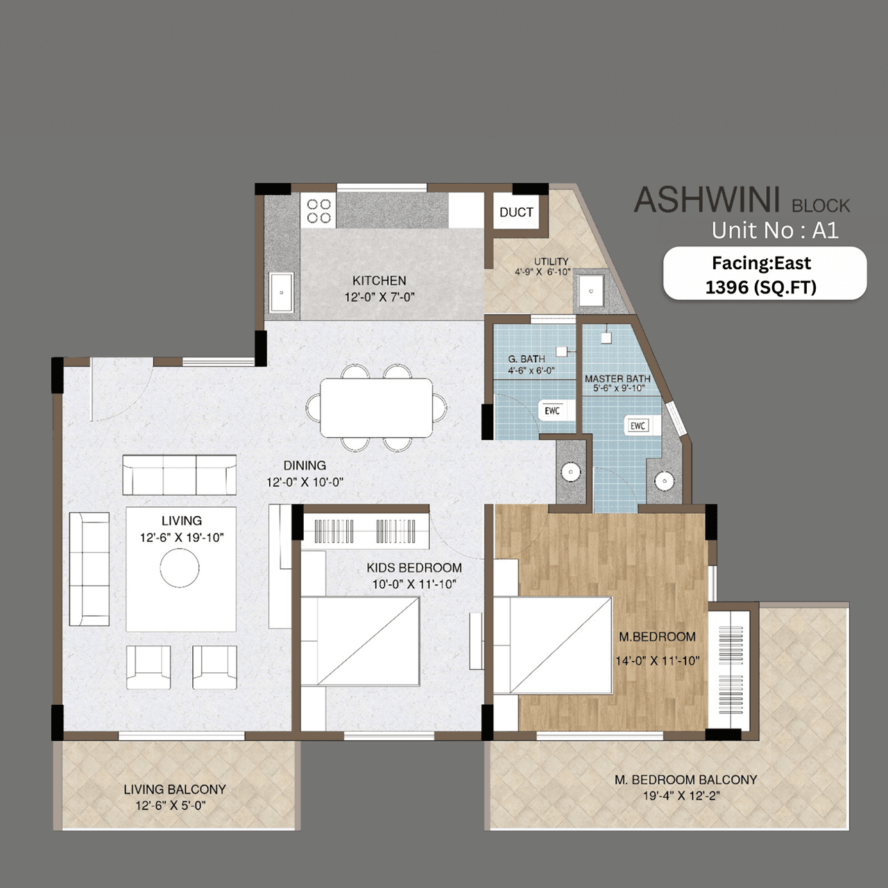 Adish Aradhra Unit plan - 1045 sq.ft.
