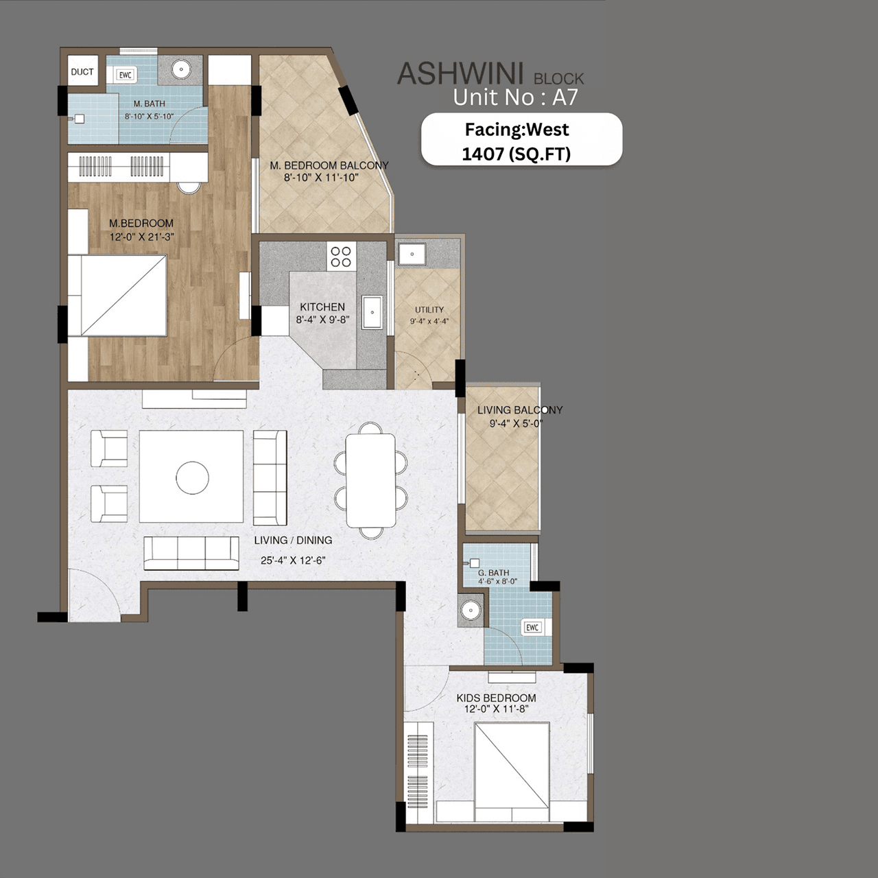 Adish Aradhra Unit plan - 1042 sq.ft.