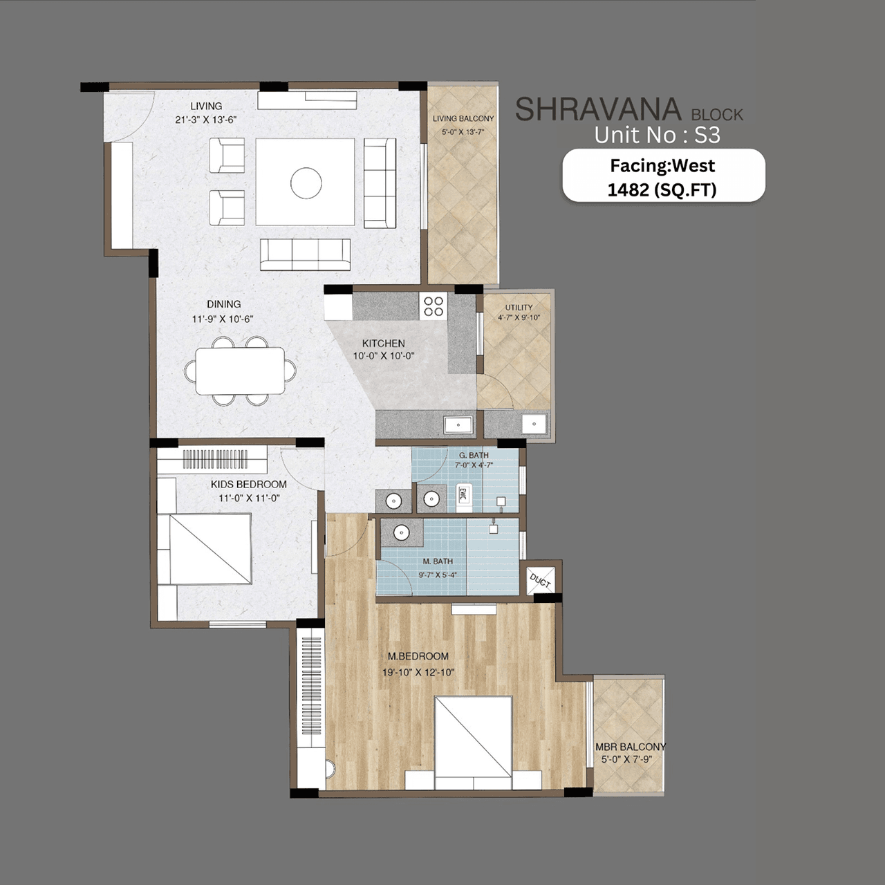 Adish Aradhra Unit plan - 1129 sq.ft.