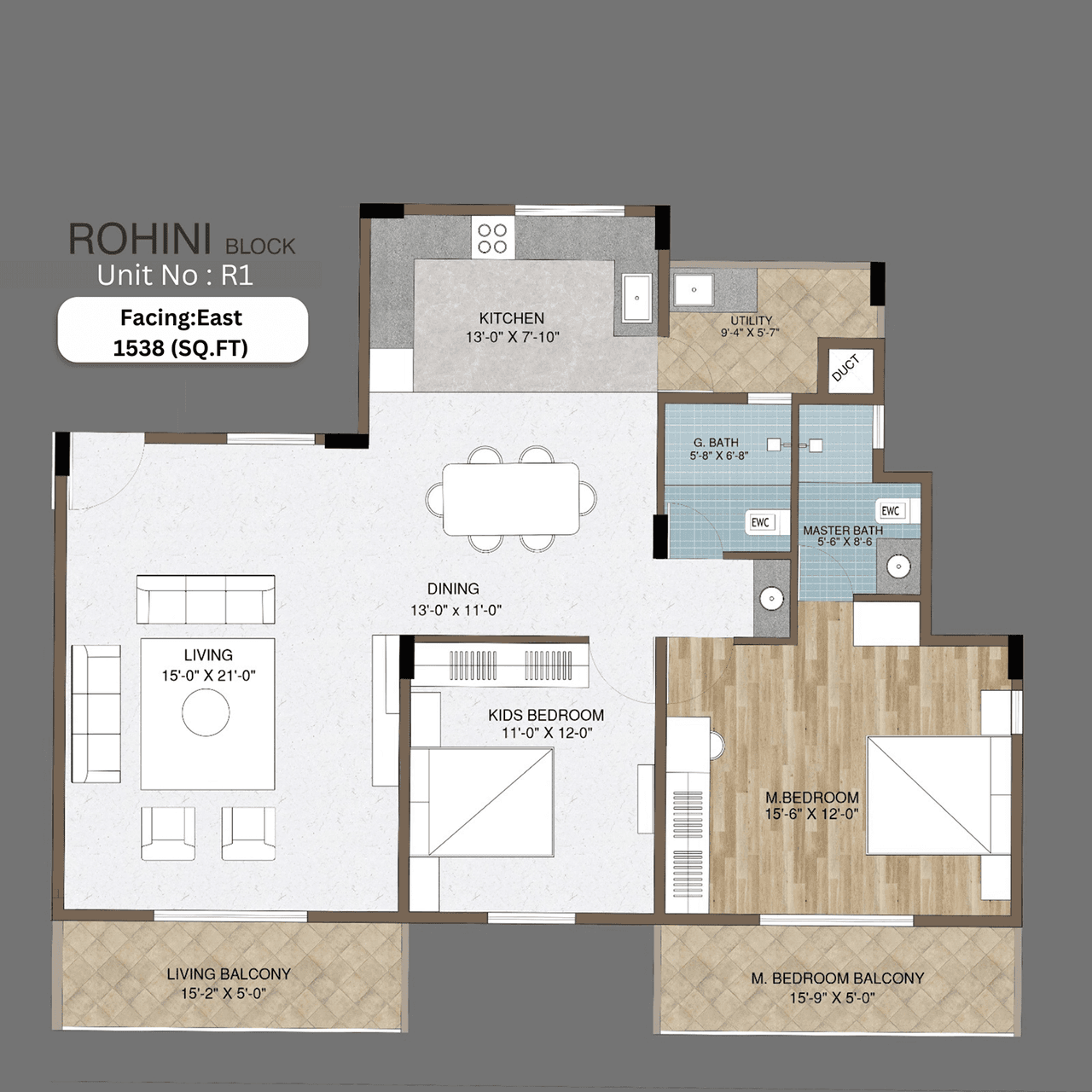 Adish Aradhra Unit plan - 1196 sq.ft.