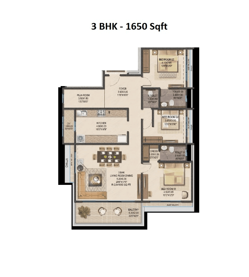 Ariha One08 Unit plan - 1650 sq.ft.