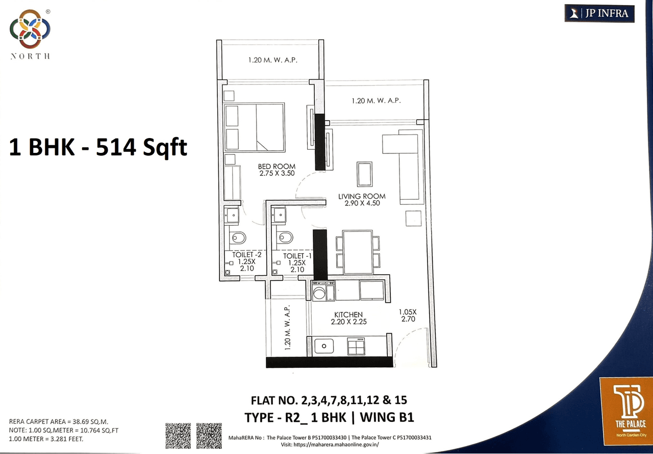 JP The Palace Unit plan - 514 sq.ft.