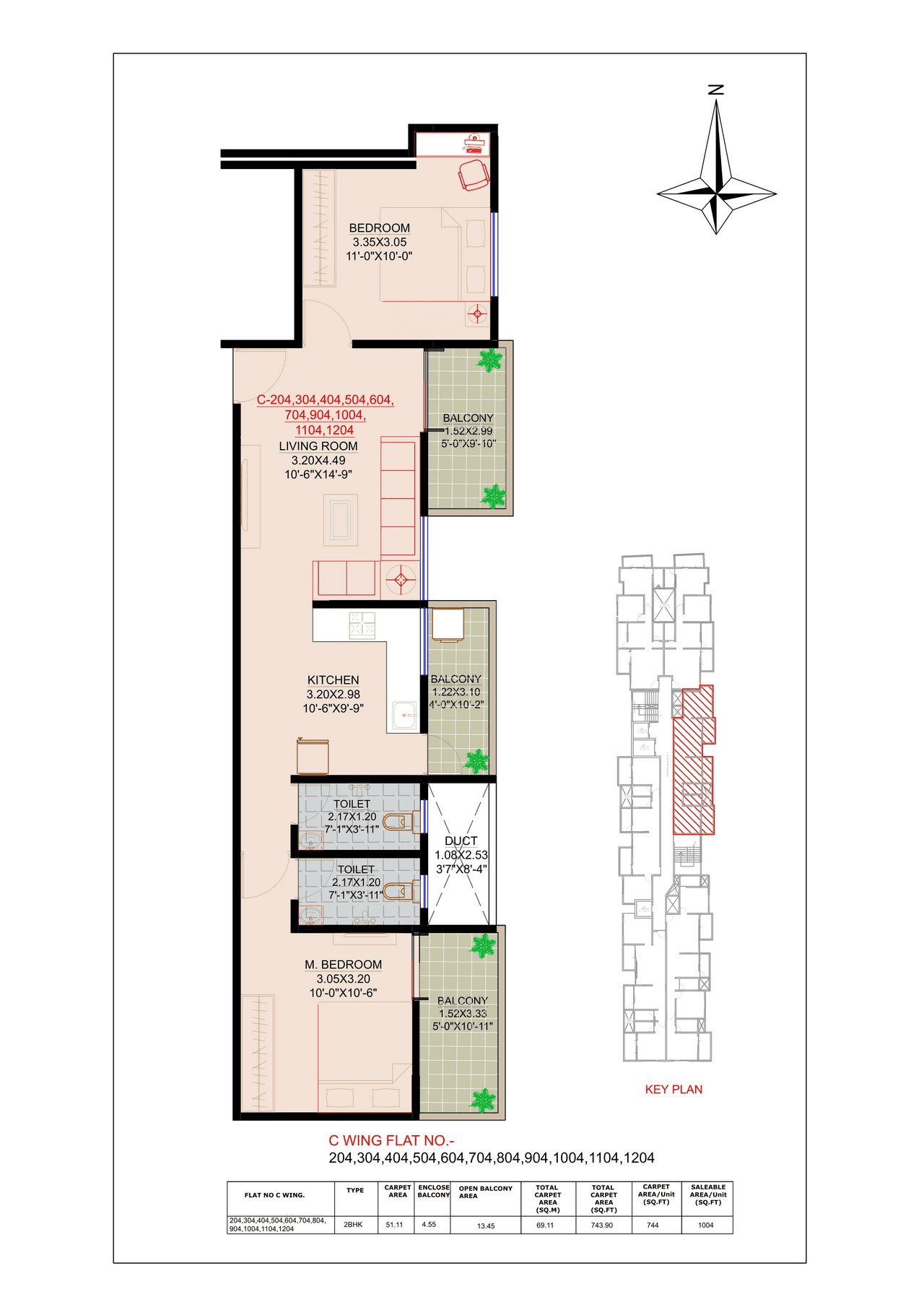 Gurukrupa 7 Avenue Unit plan - 744 sq.ft.