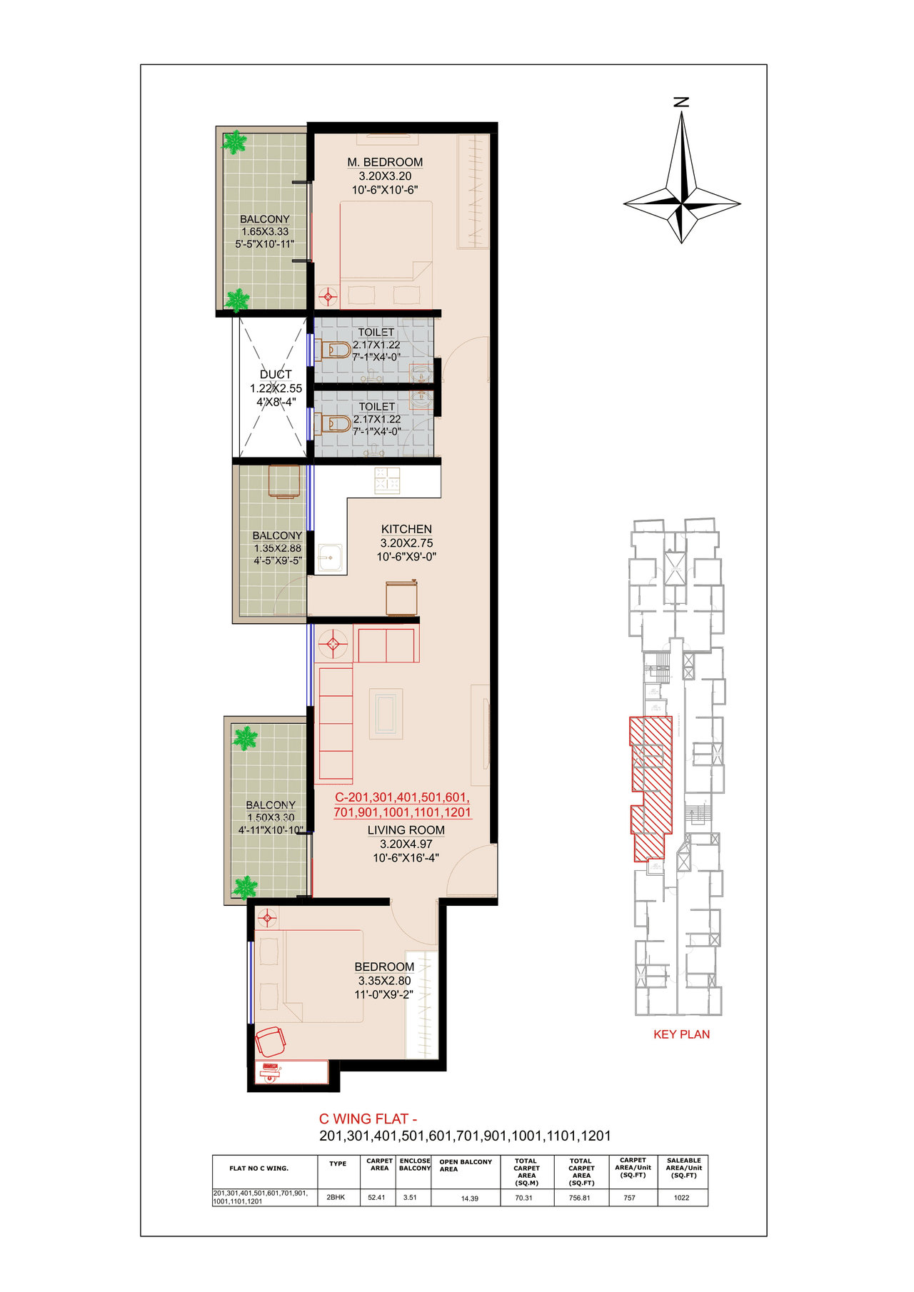 Gurukrupa 7 Avenue Unit plan - 757 sq.ft.