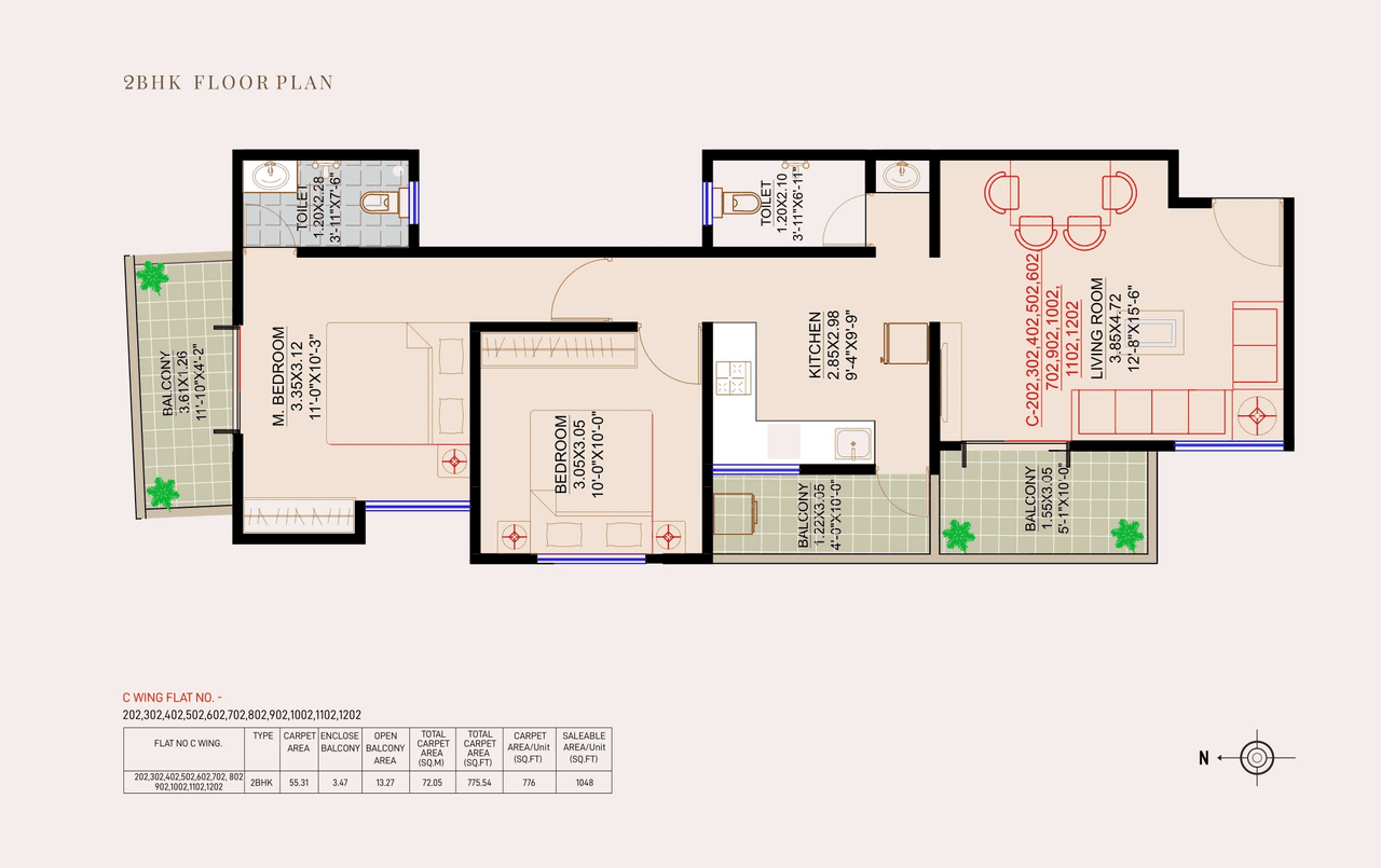 Gurukrupa 7 Avenue Unit plan - 776 sq.ft.