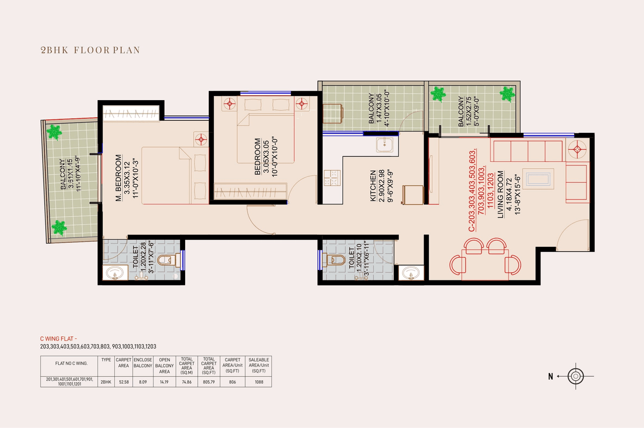 Gurukrupa 7 Avenue Unit plan - 806 sq.ft.