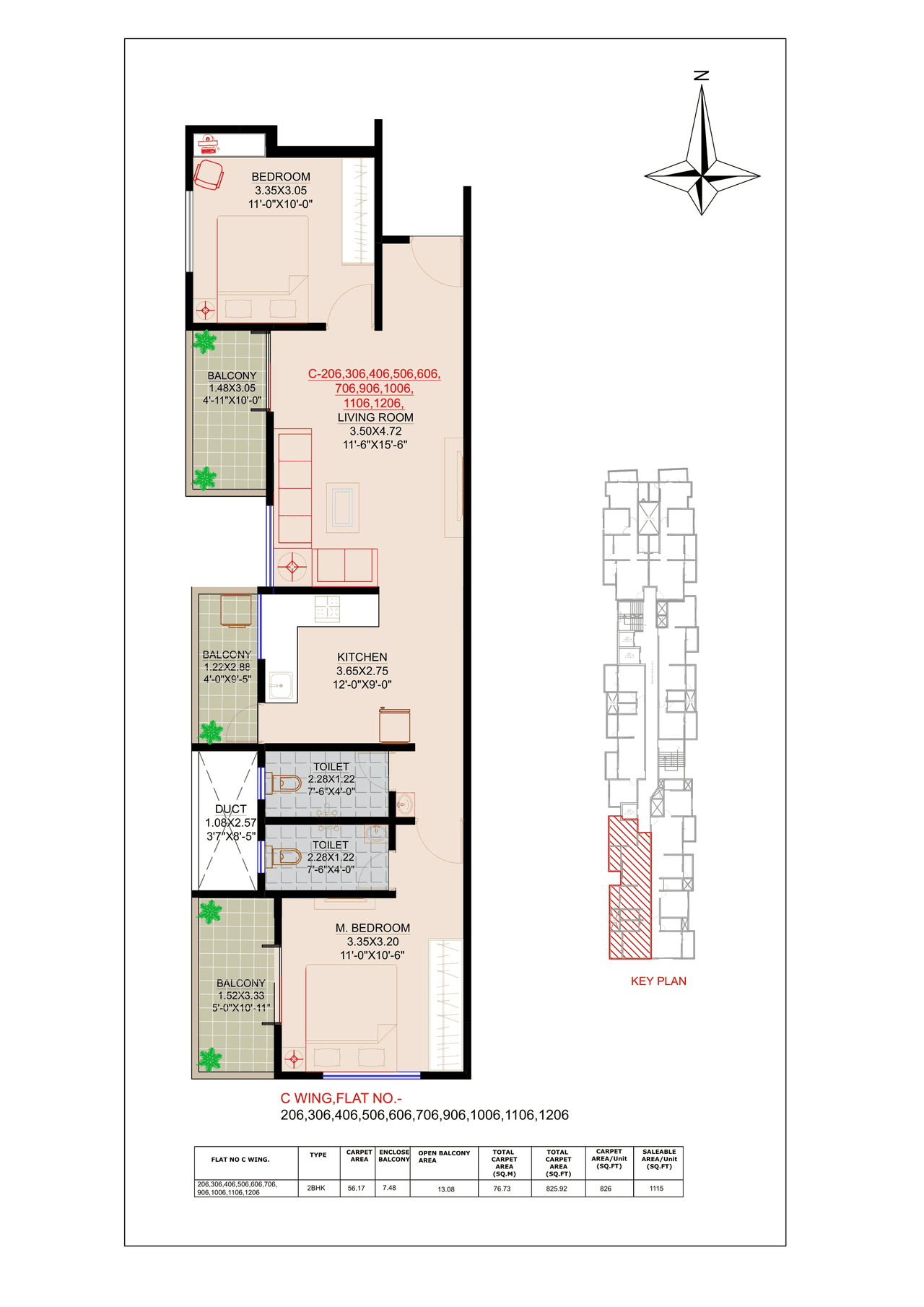 Gurukrupa 7 Avenue Unit plan - 826 sq.ft.