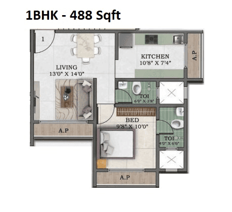 Gladiolus Crown Unit plan - 488 sq.ft.