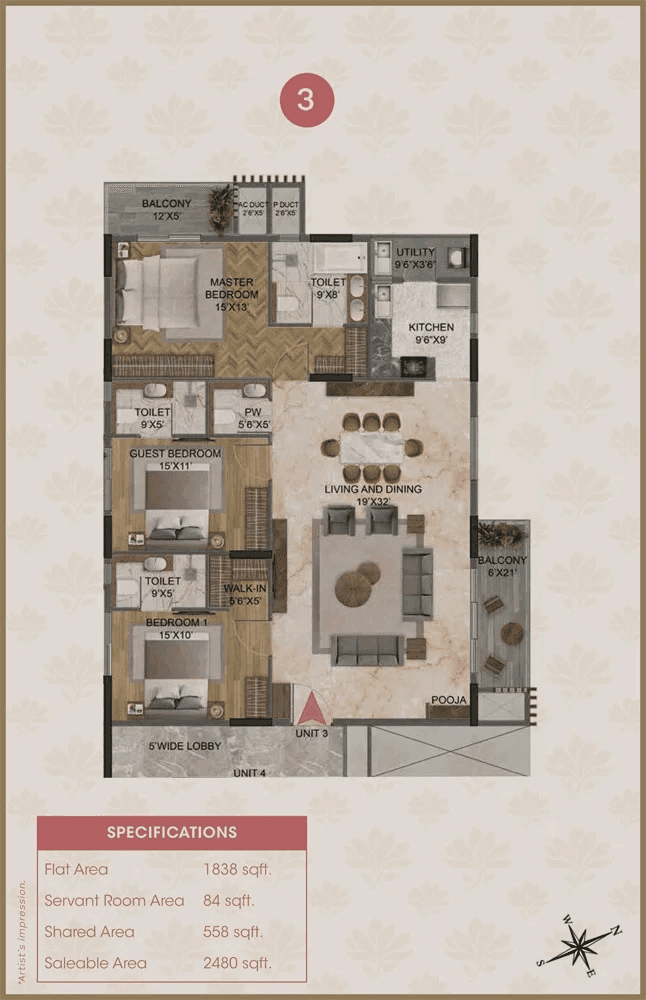 Magnolia Delight Unit plan - 1838 sq.ft.