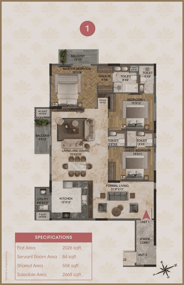 Magnolia Delight Unit plan - 2026 sq.ft.