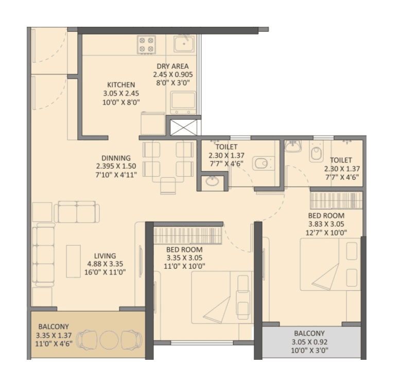 Keys Arihant SkySuites Unit plan - 808 sq.ft.