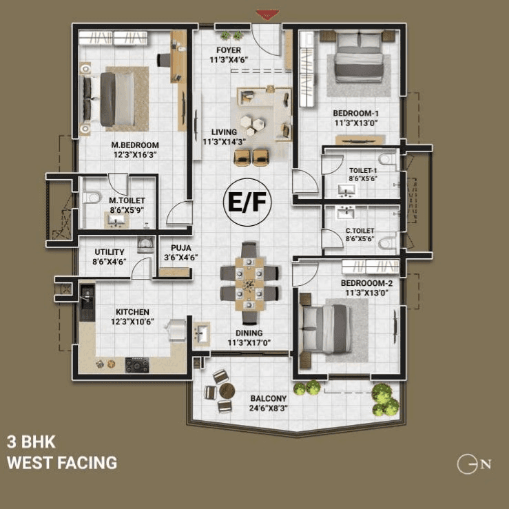 Lumbini Elysee Unit plan - 1569 sq.ft.