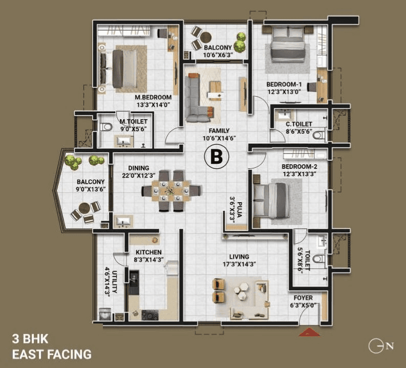 Lumbini Elysee Unit plan - 1868 sq.ft.