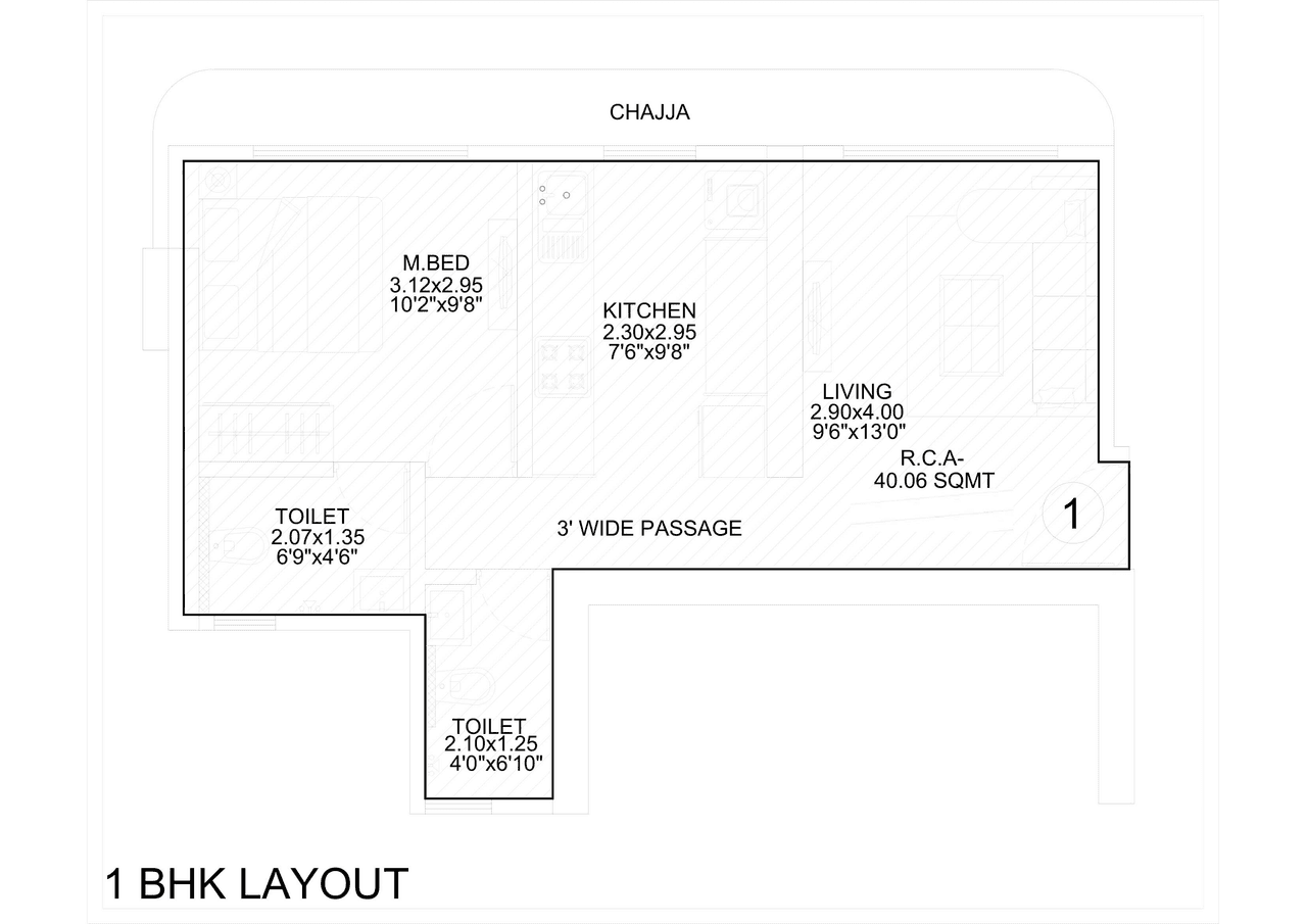 Leena Oasis Unit plan - 431 sq.ft.