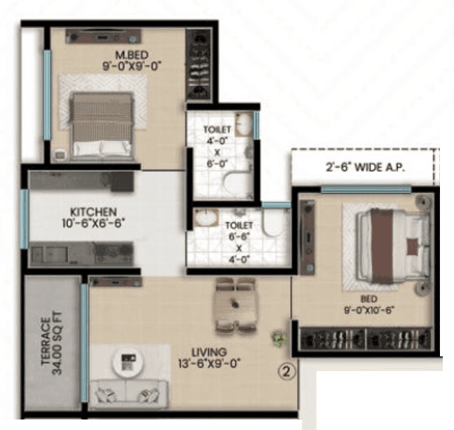 Kalyan Elite Unit plan - 514 sq.ft.