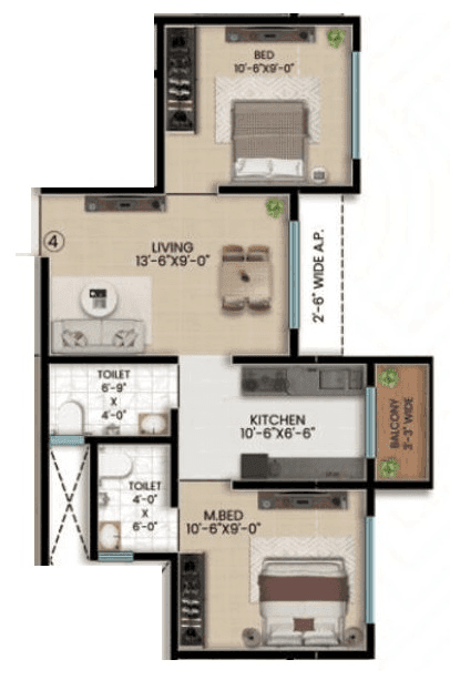 Kalyan Elite Unit plan - 599 sq.ft.