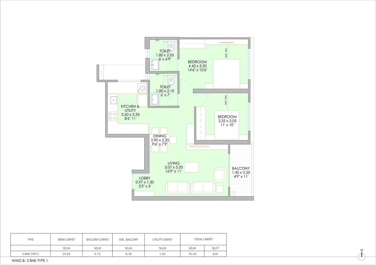 Majestique Balewadi Unit plan - 810 sq.ft.