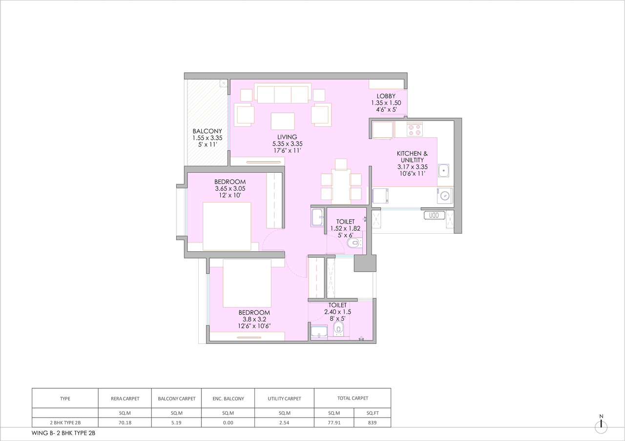 Majestique Balewadi Unit plan - 838 sq.ft.