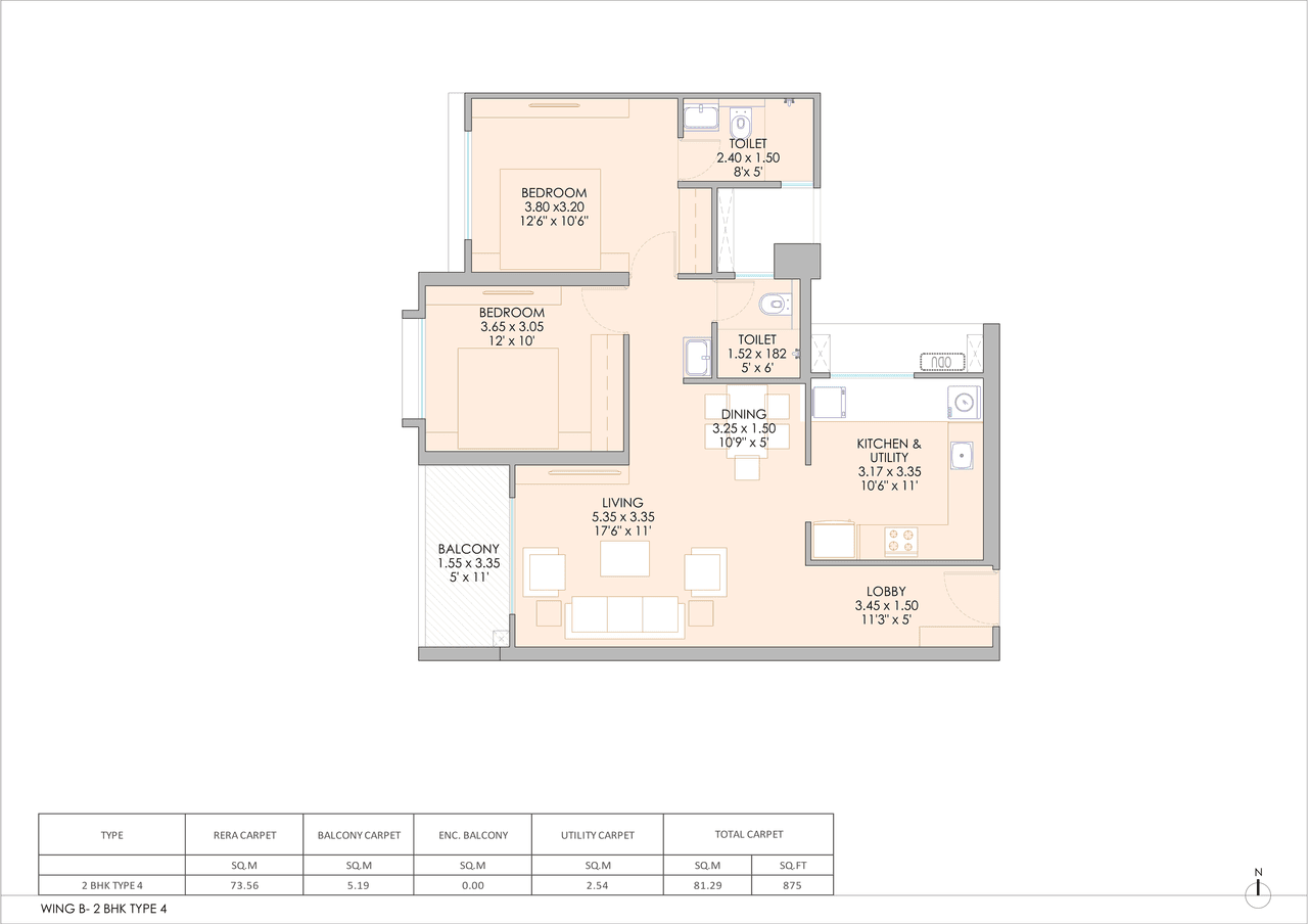 Majestique Balewadi Unit plan - 875 sq.ft.